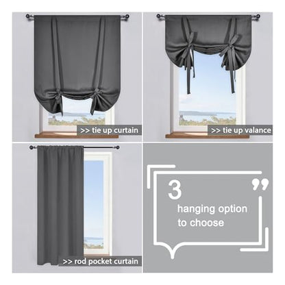 99% Blackout Thermal Insulated Adjustable Tie Up Shade Curtain with Rod Pocket Top - 34 Wide by 45 Inch Long (Medium Grey,1 Panel) - color: Medium Grey, size: 34"W x 45"H