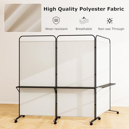 Giantex 3 Panel Room Divider with Wheels and Shelves, 103" W x 74" H Folding Privacy Screen, Rolling Partition Separator for Home Office Studio, Fabric Wall Divider for Room Separation (Beige) - color: Beige