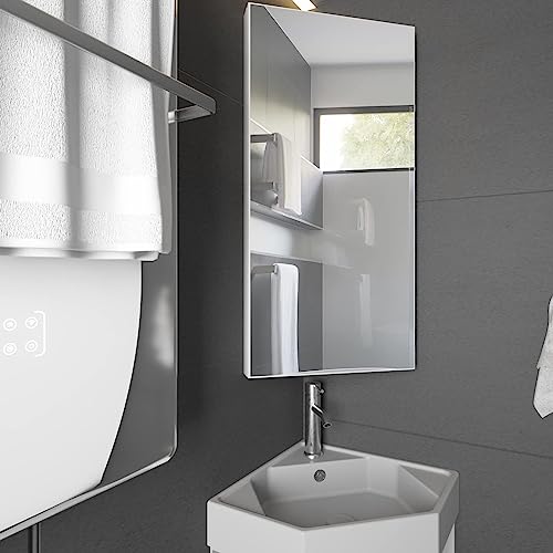 eclife 24" Bathroom Corner Medicine Cabinet W/Mirror, Single Door Bathroom White Wall Mount Mirror Cabinet, Hanging Triple Shelf Storage Cabinet Opens Left to Right - color: White, size: 13"-Single Door