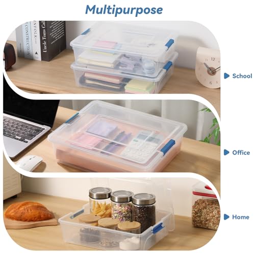 4 Pack Clear Plastic Storage Bins with Blue Lids Stackable Storage Box | Multifunctional Design,Stackable,See Through,Versatile Organization,Space-Saving,Durable,Dust Protection - size: Large 4Pack Blue