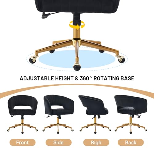 Vanity Chair with Back 360 Swivel Armchair and Gold Base, Criss Cross Chair with Wheels for Vanity Home Office, Living Room, Bedroom and Study (Black) - color: Black