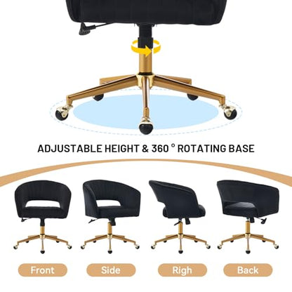 Vanity Chair with Back 360 Swivel Armchair and Gold Base, Criss Cross Chair with Wheels for Vanity Home Office, Living Room, Bedroom and Study (Black) - color: Black