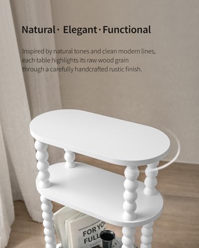 3-Tier Narrow Side Table, Slim End Table for Small Spaces | Skinny wooden side table with shelf storage. Ideal as living room accent or bedroom nightstand.Easy assembly, space-saving - color: White