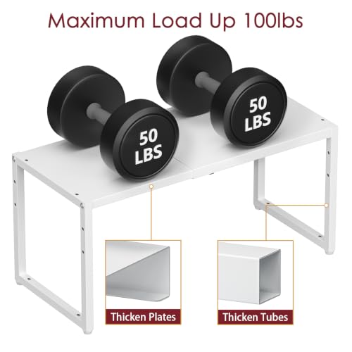 Expandable Kitchen Storage Shelves,100LBS Heavy Duty Metal Shelving Unit For Pot Pans Appliance,Adjustable White Small Shelf Rack Organizer For Kitchen Countertop Under Cabinet Closet Garage Pantry - size: 10.24"D x 23.82"W x 11.41"H