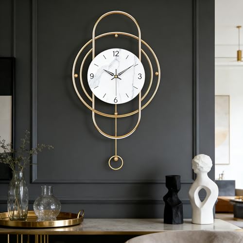 SIN&MI Large Wall Clocks for Living Room Decor Modern Metal Silent Decoration Wall Clock Battery Operated Non-Ticking for Kitchen Bedroom Office Home Clock Wall Decor for Indoor House/12.9 * 24 Inch - color: 5686white