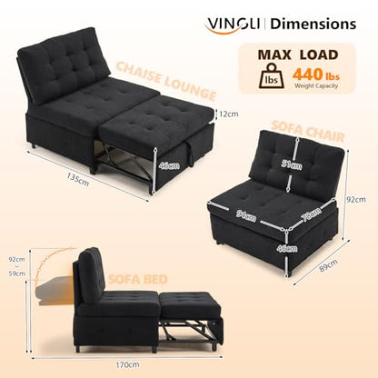 VINGLI Convertible Sofa Bed Tufted Teddy Fleece Sleeper Chair Bed Couch Armless Living Room Chairs with Adjustable Backrest Pull Out Couch Bed for Small Spaces - color: Black