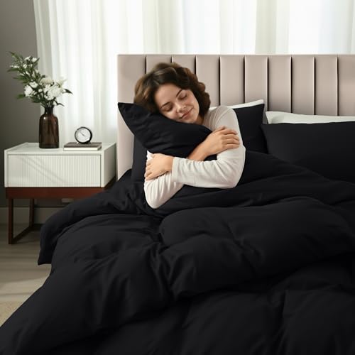 Utopia Bedding Duvet Cover Full with Fitted Sheet (54x75) - 2 Pillow Case (20x30) - All Season Luxury Bed in a Bag with Zippered Duvet Cover - No Comforter (Black) - color: Black, size: Full - Duvet Cover with Fitted Sheet