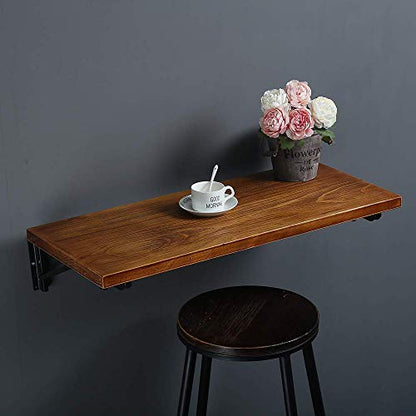 Tianman (47" Lx14 W) Industrial Rustic Folding Wall Mounted Workbench Drop Leaf Table, Dining Table Desk, Pine Wood Wall Mounted Bar Tables,Workbench,Study Table,Collapsible Butcher Block Solid Wood