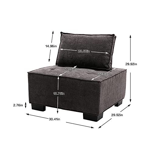 30.41" Modern Sectional Sofa Couch Square Modular Floor Single Sofa Chair with Two Removable Back Cushions Small Floor Tofu Couch for Bedroom, Living Room Grey