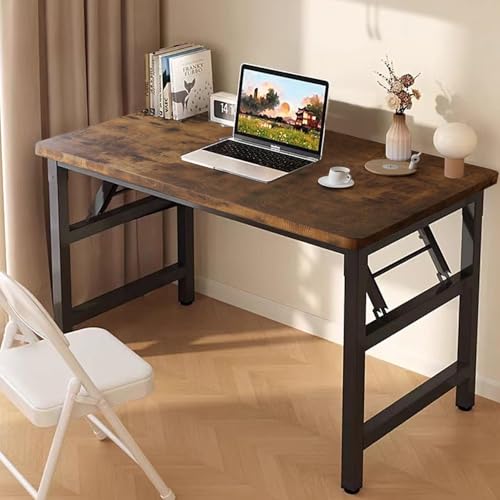 47.2 Inch Folding Table，Square Folding Desks for Small Space,Small Foldable Desk No Assembly - color: Frame：black/Board：rustic Brown, size: 47.2" x 23.6"