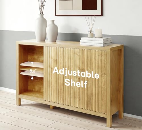 ZYBT Fluted Sideboard Buffet Cabinet with Storage, Modern Credenza Buffet Sideboards Bar Cabinet Console Table with Adjustable Shelves Slide Door for Living Room Hallway Kitchen Entryway (Oak) - style: 3Door Oak