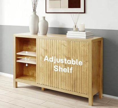 ZYBT Fluted Sideboard Buffet Cabinet with Storage, Modern Credenza Buffet Sideboards Bar Cabinet Console Table with Adjustable Shelves Slide Door for Living Room Hallway Kitchen Entryway (Oak) - style: 3Door Oak
