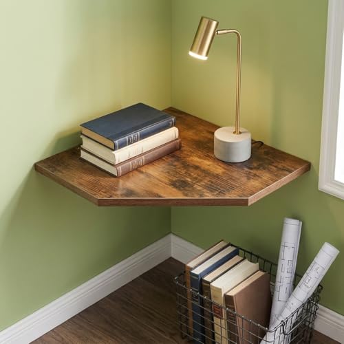 SUYU Set of 3 Floating Corner Shelves, 11.8" Rustic Wood Corner Shelf Wall Mounted, L-Shaped Corner Wall Shelf for Bathroom, Bedroom, Living Room, Kitchen, Office Organizer, Rustic Brown