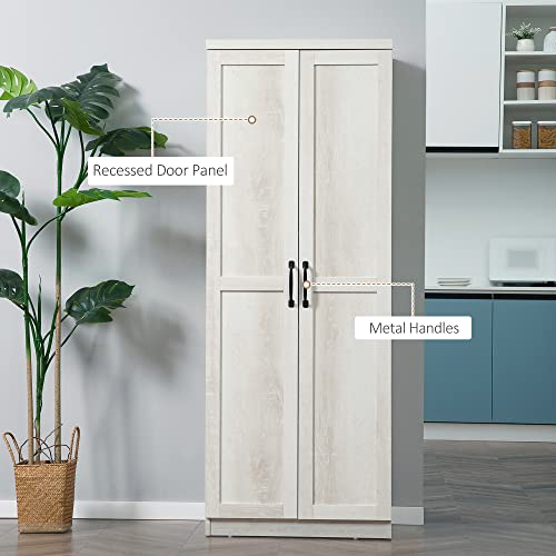 HOMCOM 63" 2-Door Kitchen Pantry 5-Tier Antique White | Freestanding Storage Cabinet, Shelving, 2 Adjustable Shelves, for Dining Room - color: White