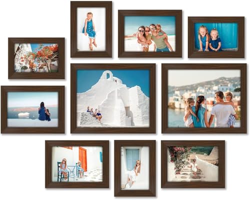 Americanflat Set of 10 Picture Frames with Shatter-Resistant Glass - Gallery Wall Frame Set with Two 8x10, Four 5x7 and Four 4x6 Frames - Signature Collection - Walnut | Includes two 8x10, four 5x7 and four 4x6, shatter-resistant glass, hanging hardware i