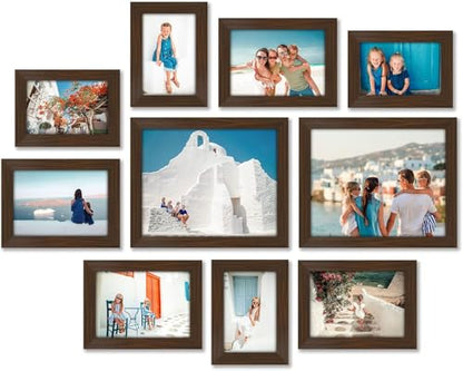 Americanflat Set of 10 Picture Frames with Shatter-Resistant Glass - Gallery Wall Frame Set with Two 8x10, Four 5x7 and Four 4x6 Frames - Signature Collection - Walnut | Includes two 8x10, four 5x7 and four 4x6, shatter-resistant glass, hanging hardware i