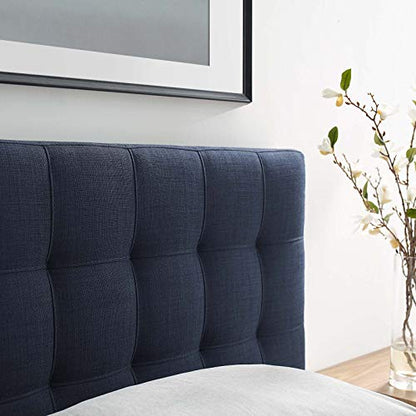 Modway Lily Tufted Linen Fabric Upholstered Twin Headboard in Navy - color: Navy, size: Twin