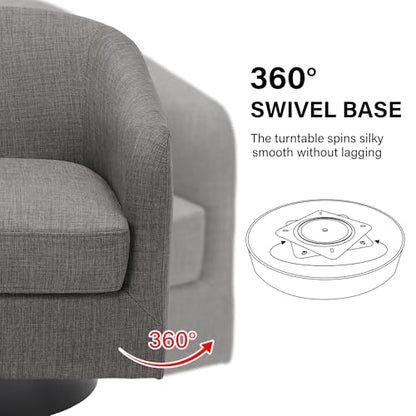Swivel Barrel Accent Chair, Comfy Reading Armchair, Grey, Set of 1 | Club Chairs for Adults, Low-Back Design, Modern Round Style, Solid Wood Frame & Metal Swivel Base, For Living Room & Bedroom - color: Grey