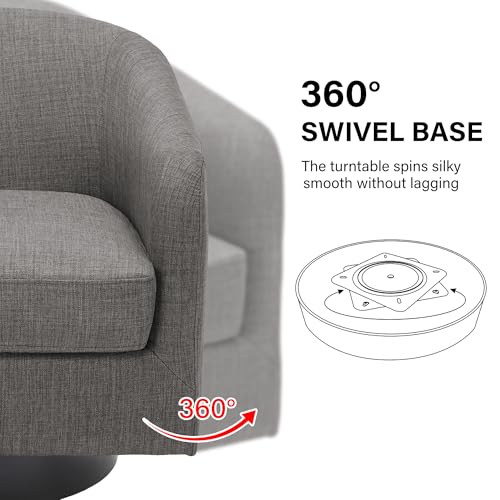Swivel Barrel Accent Chair, Comfy Reading Armchair, Grey, Set of 2 | Club Chairs for Adults, Low-Back Design, Modern Round Style, Solid Wood Frame & Metal Swivel Base, For Living Room & Bedroom - color: Grey