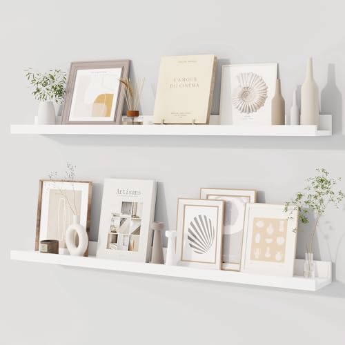Dreamland Picture Ledge Shelf for Wall, Floating Shelves Set of 2, 36 Inch Long Floating Shelves with Lip for Living Room, Bedroom, Bathroom, Kitchen, White - color: White, size: 36inch