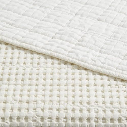 Levtex Home Mills Waffle Twin Bedspread Set (84x104in) with 1 Pillow Sham (26x20in) - Cream - Cotton Waffle Twin Size Bedspread Set - Lightweight, Soft, Pre-Washed - color: Cream, size: Twin Bedspread