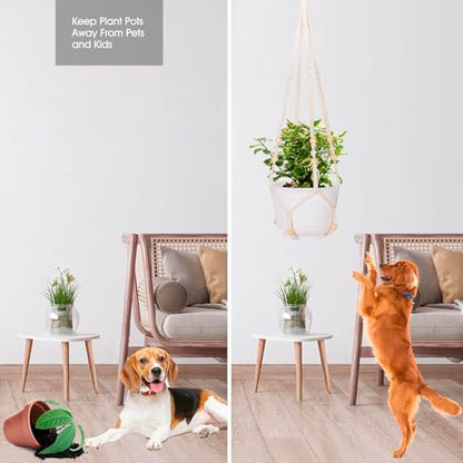 RIFNY Macrame Plant Hanger for 5 to 10 Inch Plant Pots, 35 Inch Indoor Handmade Woven Rope Hanger Kits with Hooks and Wood Beads, Hanging Planter Basket Holder for Boho Home Decor (White, 3 Pack) | 35 Inch Hanging Planter with Hooks, Fits 5-10" Pots, Suit