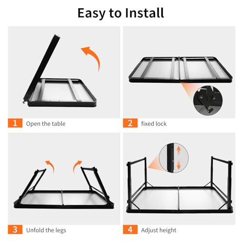 Folding Camping Table, Black Aluminum Frame,3-Position Adjustable Height,Lightweight Carry Handle, Portable for Travel, Camping Outdoor Use, 4FT x 2FT(Large), Black - size: 4 ft x 2 ft × 2.3 ft H