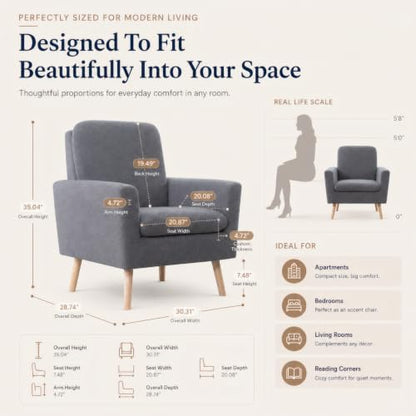 Naomi Home Frida Teddy Fleece Accent Chair, Mid-Century Modern Inspired Armchair with Plush Upholstery, Thick Cushioning & Oak Legs, Cozy Living Room Chair for Bedroom, Reading Nook & Lounge Seating | Thick Cushions, Ergonomic Backrest, Solid Oak Legs, Co