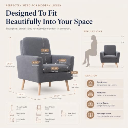 Naomi Home Frida Teddy Fleece Accent Chair, Mid-Century Modern Inspired Armchair with Plush Upholstery, Thick Cushioning & Oak Legs, Cozy Living Room Chair for Bedroom, Reading Nook & Lounge Seating | Thick Cushions, Ergonomic Backrest, Solid Oak Legs, Co