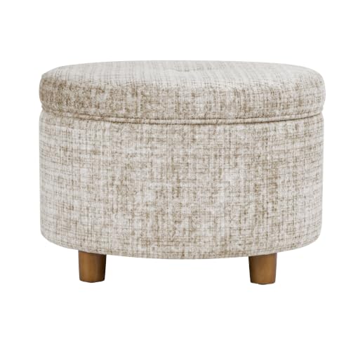 HomePop 24" Large Round Storage Ottoman - Cream Textural Woven - color: Cream Textural Woven