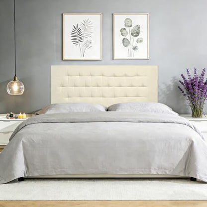 Upholstered Headboard Full Size, 54" x 21" Easy No-Tools Wall Mounted Bed Headboards, Modern Linen Button Diamond Tufted Design, Beige - size: 54"x21"