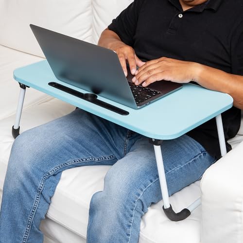 Mind Reader Lap Desk Laptop Stand, Bed Tray, Folding Legs, Couch Table, Portable, MDF, 23.25" L x 13.75" W x 10.5" H, Blue - color: Blue