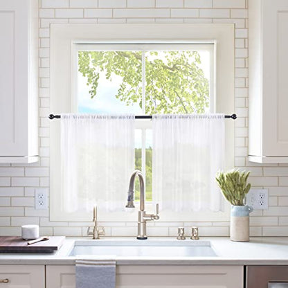 MIULEE 2 Panels Kitchen Tiers Half Window Sheer Curtains 29 X 24 Inch White | Rod Pocket, Voile Drapes, Kitchen, Bathroom, Small Windows, Kitchen Tiers - color: White, size: 29"W x 24"L (Pack of 2)