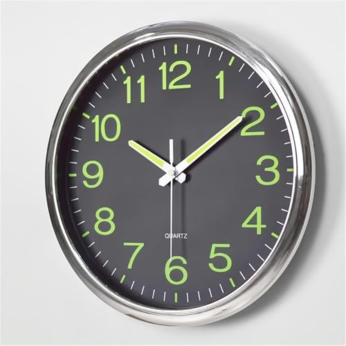 12 Inches Night Light Wall Clocks - with Silent Non-Ticking Glowing Function - Big Solid Numbers Easy to Read Both Day and Night (Black) - color: Black