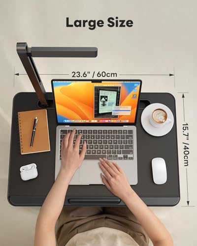 Laptop Table with LED Desk Light, SAIJI Laptop Stand for Bed | Height Adjustments Bed Desk with Book Stand for Reading Writing Drawing (Black) - color: Bed Desk /Led Light