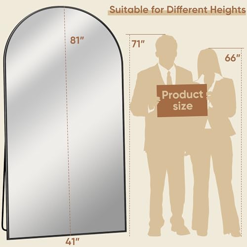 81"x41" Arched Full Length Mirror, Large Floor Mirror, Black | Oversized Aluminum Full Body Mirror, HD Shatterproof Tempered Glass, Lean/Stand/Wall for Living Room,Bedroom, Dressing Room - color: Black, size: 81"L x 41"W