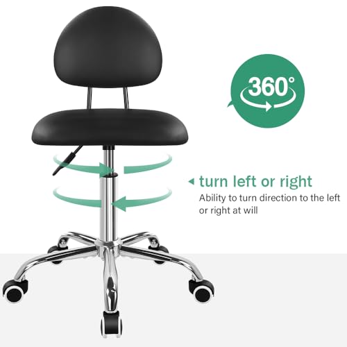 FURWOO Office Chair with Back Modern Minimalist Style 360 Swivel Stool with Wheels for Home Office Work Vanity Spa Shop Black
