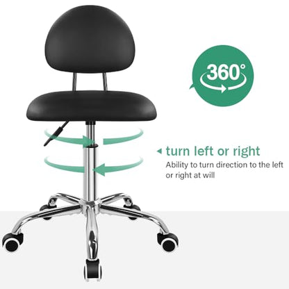 FURWOO Office Chair with Back Modern Minimalist Style 360 Swivel Stool with Wheels for Home Office Work Vanity Spa Shop Black