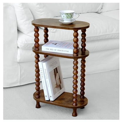 3-Tier Narrow Side Table, Slim End Table for Small Spaces | Skinny wooden side table with shelf storage. Ideal as living room accent or bedroom nightstand.Easy assembly, space-saving - color: Walnut