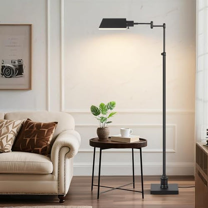 Traditional Height Adjustable Pharmacy Floor Lamp with 350° Swing Arm, Color Temperature Adjustable Standing Lamp Metal Shade for Living Room Reading House Bedroom Home Office(Black) - color: Black