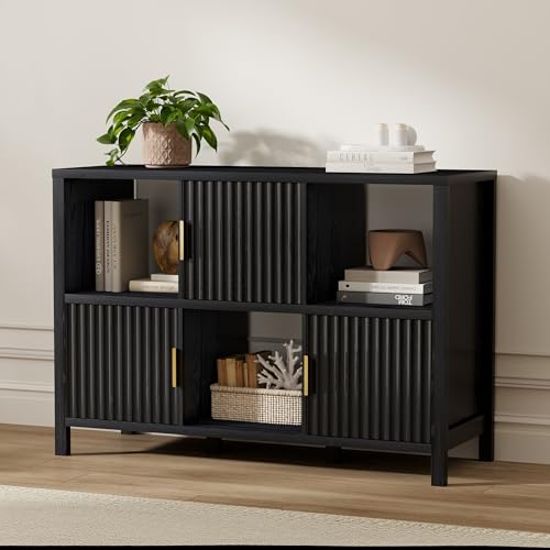 6 Cube Storage Organizer，Bookshelf with 3 Doors，for Living Room, Home Office 1PC (Black) - color: Black, size: 1PC