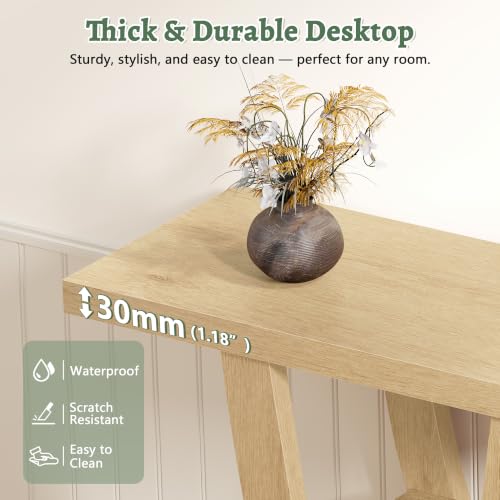 FAVOOSTY 39.4" Entryway Table, 3 Tier Hallway Table, Console Tables for Living Room, Narrow Entrance Table with Storage, Sofa Table Behind Counch, Accent Table for Entry Foyer, Natural Brown - color: Natural Brown