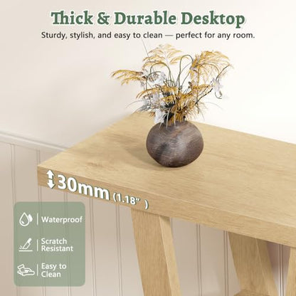 FAVOOSTY 39.4" Entryway Table, 3 Tier Hallway Table, Console Tables for Living Room, Narrow Entrance Table with Storage, Sofa Table Behind Counch, Accent Table for Entry Foyer, Natural Brown - color: Natural Brown
