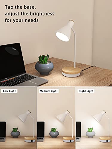 LALISU Metal Desk Lamp Wireless Charging Table Lamp Touch Reading Lights Arc Desk Lamps for Bedroom, 3 Way Dimmable Bedside Lamp with USB Charging Ports Lamp for Study Room and Office (Touch-White) - color: Touch-White