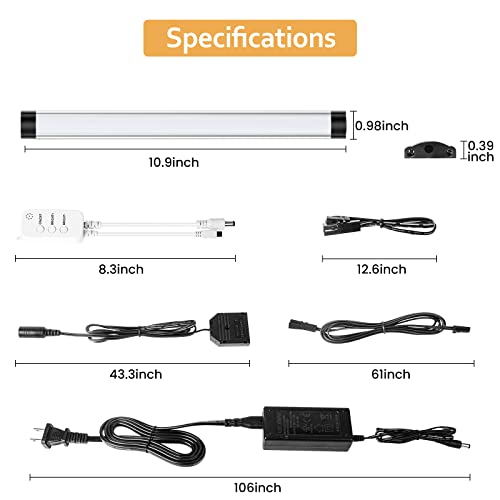 Under Cabinet Lights Kit, LED Smart Dimmable Strip Lighting Fixtures, 24V Plug in Linkable Bar LED Counter Lights for Pantry, Kitchen, Shelf, Bookcases, Showcase (10 PCS, Cold White) - color: Cold White