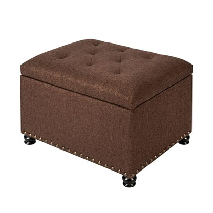 Ottoman with Storage,24" Fabric Ottoman Foot Rest with Hinged Lid Small Rectangle Upholstered Tufted Foot Stools Ottomans for Bedroom Living Room Entryway,Coffee Brown - color: Coffee Brown