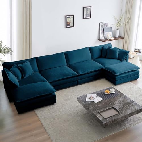 4 Seater Sectional Sofa,146.5 inch U-Shape,Blue | Oversized Modular Couch Deep Seat - color: Blue, size: 146.5 inch-U