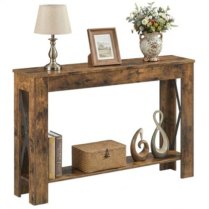 Farmhouse Console Table, 39.4'' Small Narrow Entryway Table, Wood Couch Table Behind Sofa with Storage Shelf, Slim Farmhouse Hallway Table for Living Room, Hallway, Foyer, Rustic Brown CT34RR - color: Rustic Brown