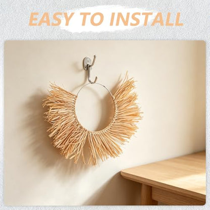 Boho Fan Seagrass Wall Hanging Decor, Rattan Wicker Basket Art, Chic Ornament for Bedroom, Living Room and Farmhouse Home 17.72x12.60x0.39in