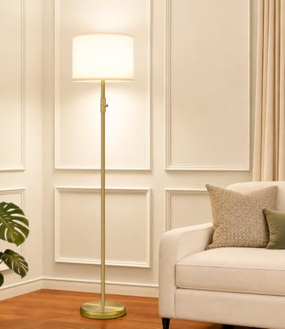 Floor Lamp Simple Design with Shade, Small Tall Lamps for Living Room Bedroom Office Dining Room Kitchen-Brass - color: Brass-Linen Shade